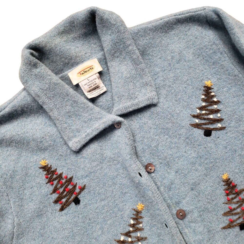 Lambswool Christmas Sweater Woman's Large Slate Blue Talbots